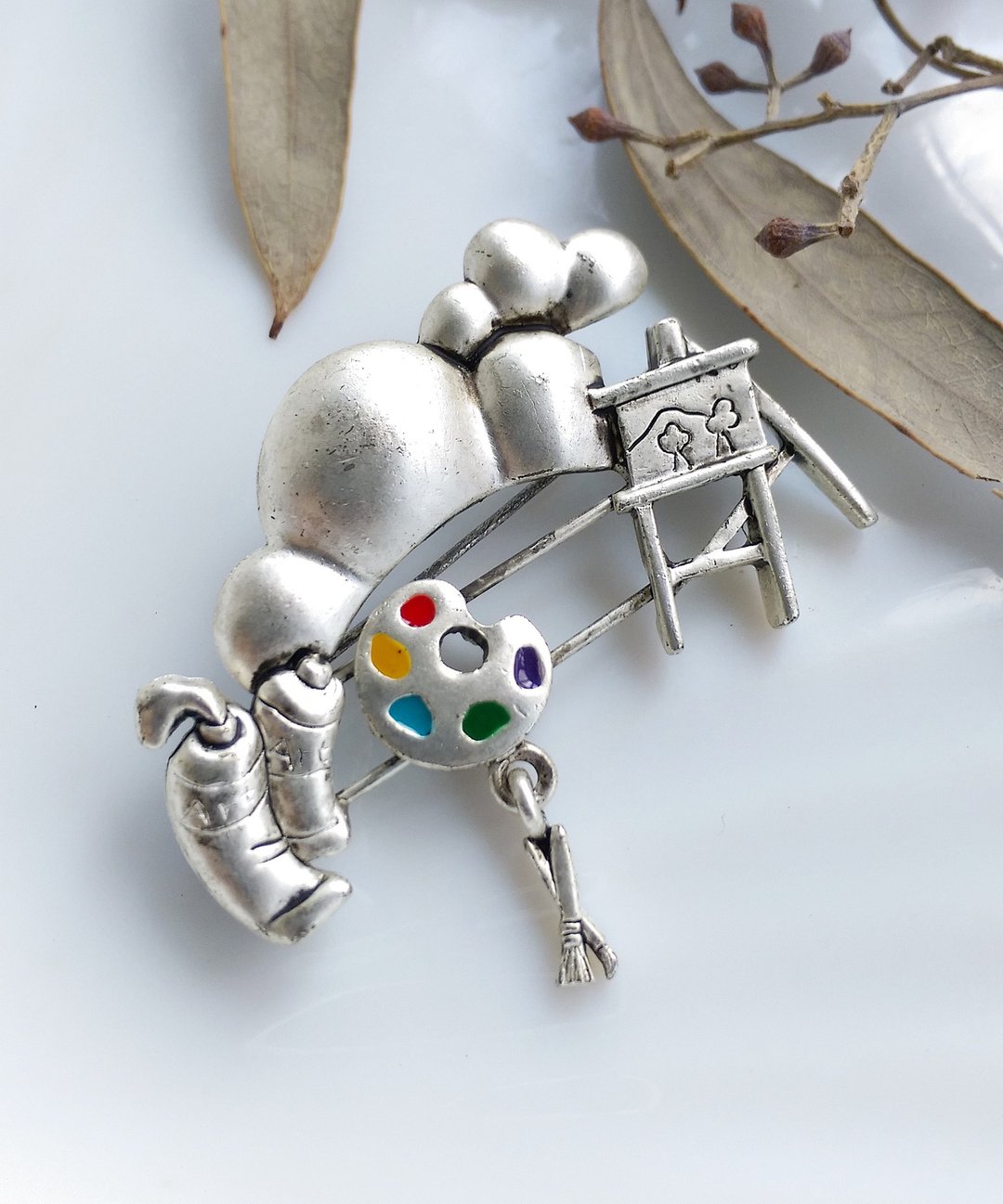 Vintage Jewelry 西洋古董饰品 画家写生 滑动的调色板 银色 别针 - 徽章/别针 - 其他金属 金色