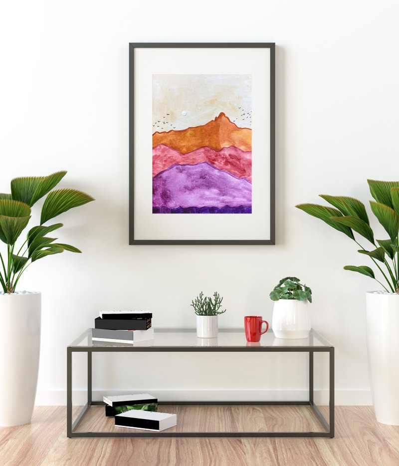 【山】- 极简紫山抽象山水艺术 水彩艺术 - 海报/装饰画/版画 - 纸 多色