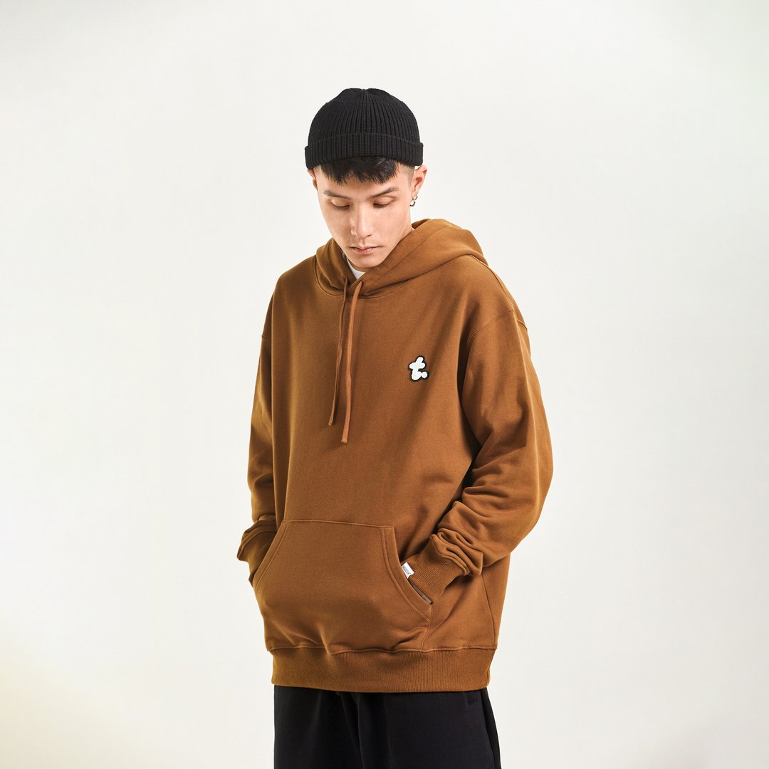 THREADESIGN KNITt.刺绣徽章连帽卫衣 - 男装上衣/T 恤 - 棉 咖啡色