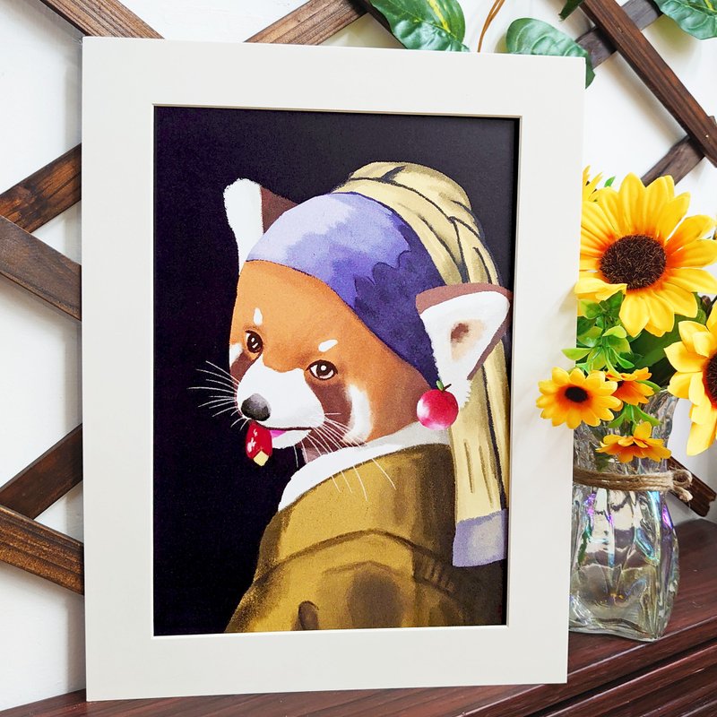 小熊猫博物馆 | 珍珠耳环小熊猫 复制原画连裱框 - 海报/装饰画/版画 - 纸 黑色