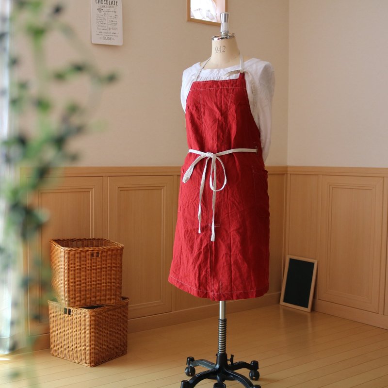 T-like order item / 88 cm length Halter neck apron / linen (Scarlet ✖ off) - 围裙 - 棉．麻 红色