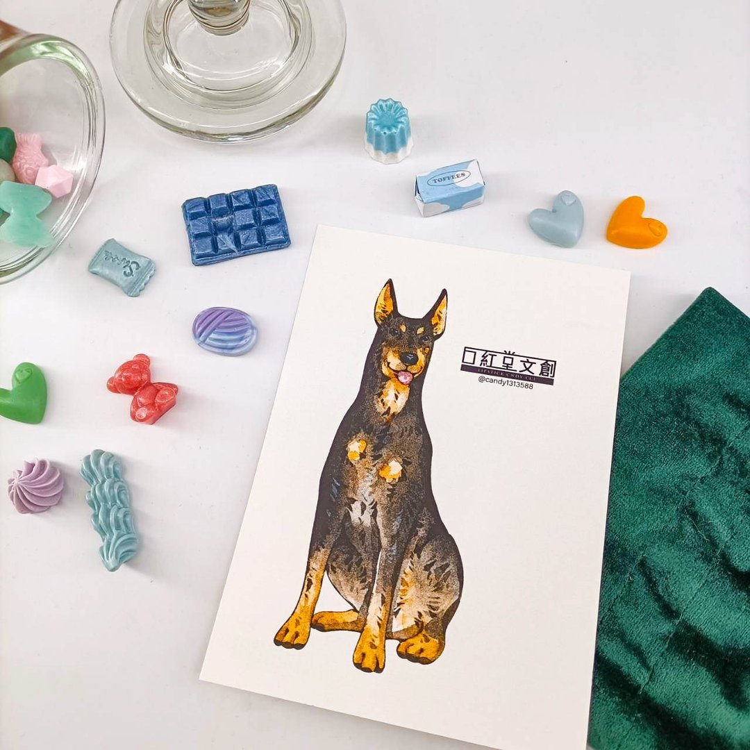 KR474_口紅堂明信片_杜賓犬6_candy1313588 postcard - 卡片/明信片 - 纸 多色