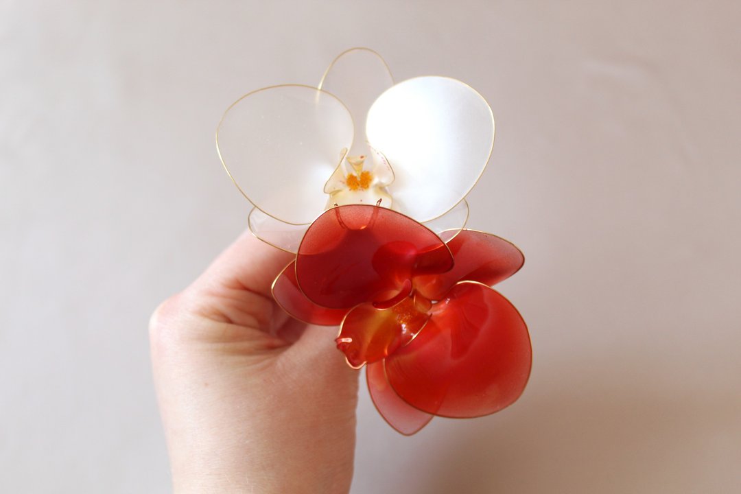 红色的 白色的 兰花 发夹 对于婚礼 展示 水晶花 - 发饰 - 其他材质 红色