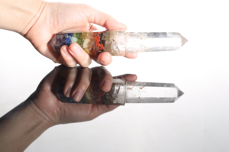 定制化礼物_高能量水晶脉轮治疗魔法棒-白水晶柱彩虹宝石水晶矿 - 摆饰 - 水晶 多色