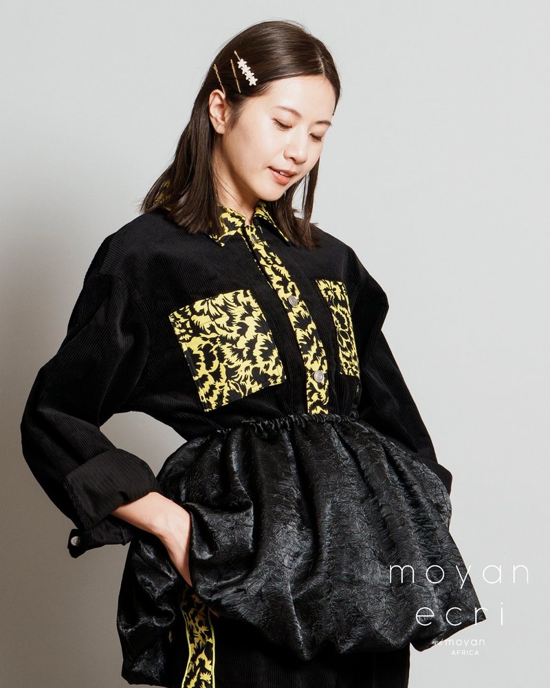 灯芯绒工作夹克【BLACK×CREAM DREAM】 - 女装休闲/机能外套 - 棉．麻 黑色