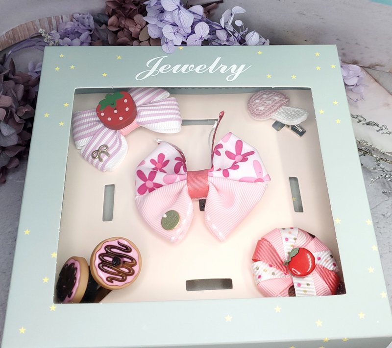 粉红宝贝儿童发饰五件组礼盒 第一款 - 发饰 - 棉．麻 粉红色