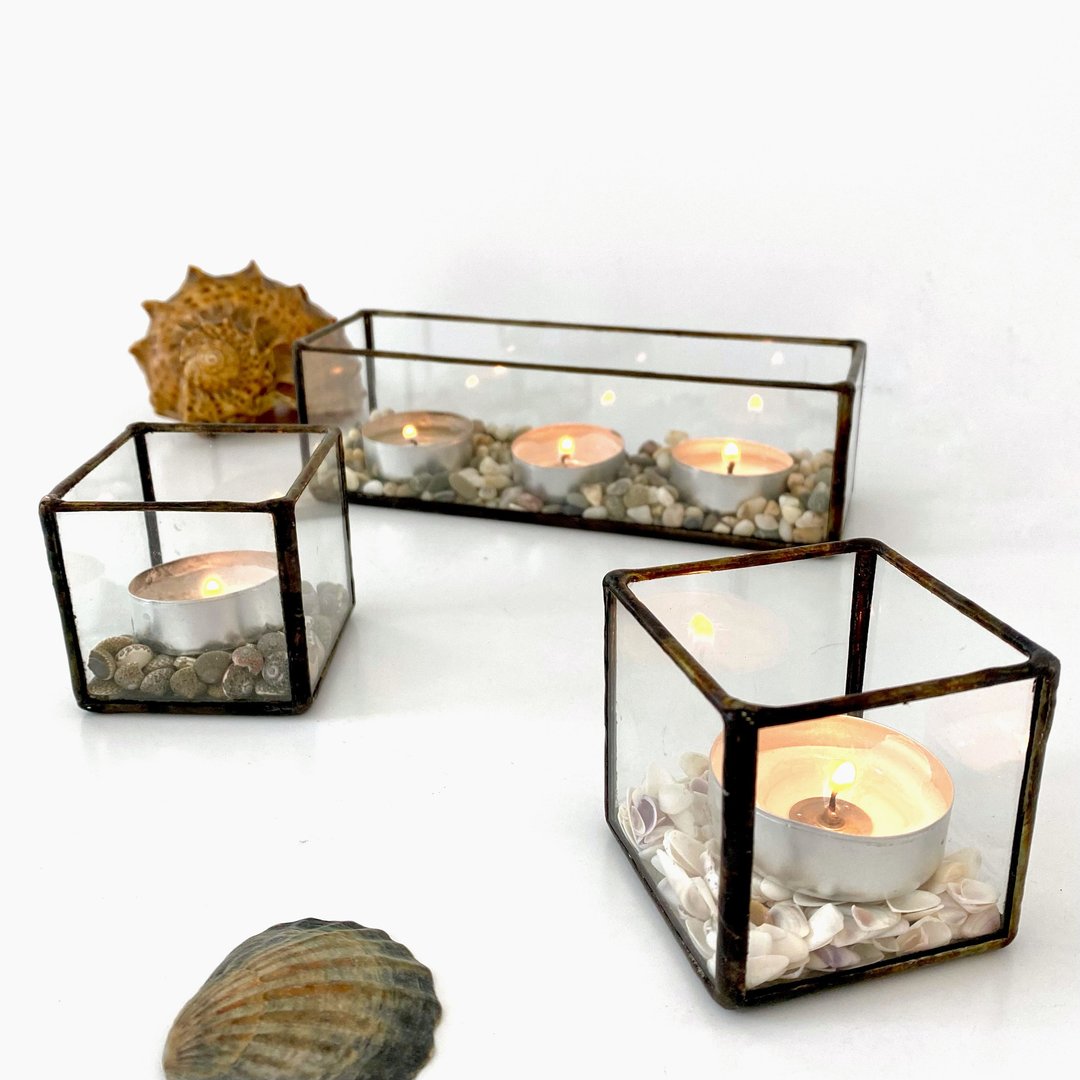 Glass  candle holder,Wedding tea light,Winter holiday decor, Gift,Loft,plant pot - 蜡烛/烛台 - 玻璃 