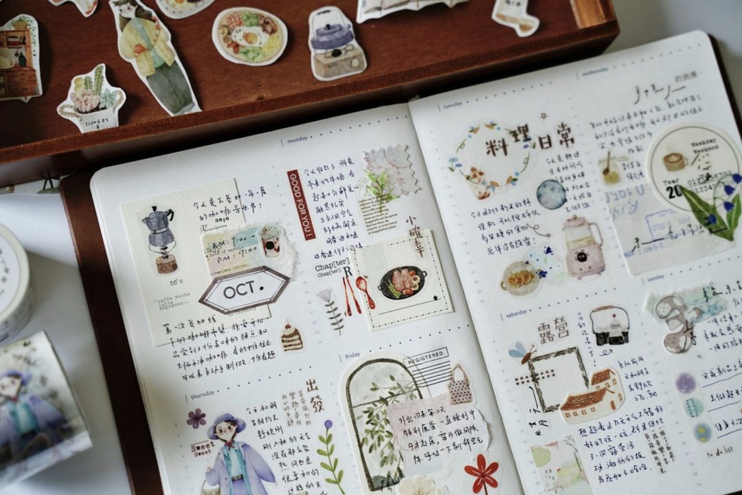 小物集 おうち道具 手帳日記素材 貼紙 (3張入) - 纸胶带 - 其他材质 多色