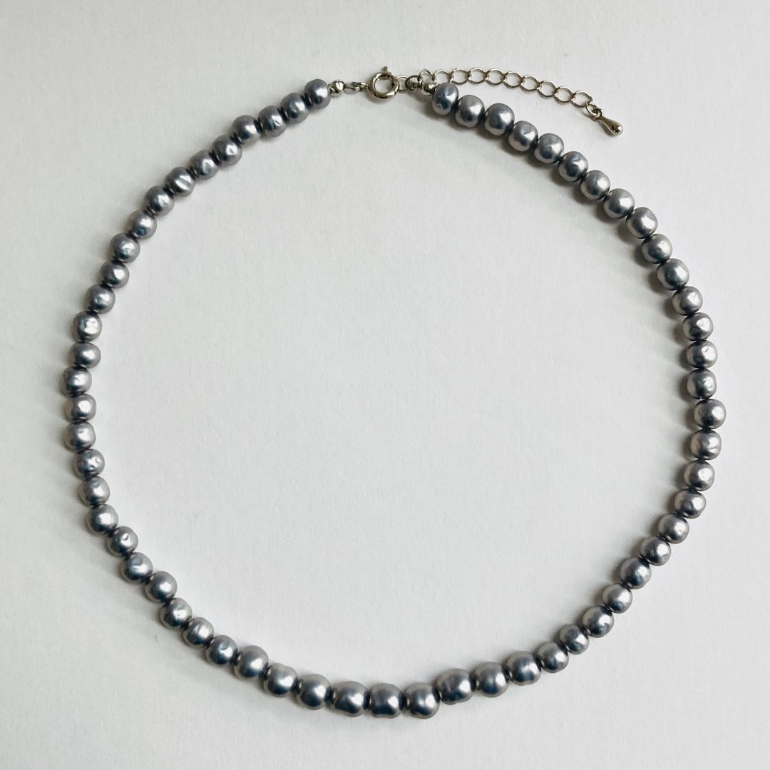 玻璃巴洛克珍珠混搭项链 / 约 6x7mm，全长约 42cm + 5cm / 丁香蓝灰 / 日本制造 - 项链 - 玻璃 紫色