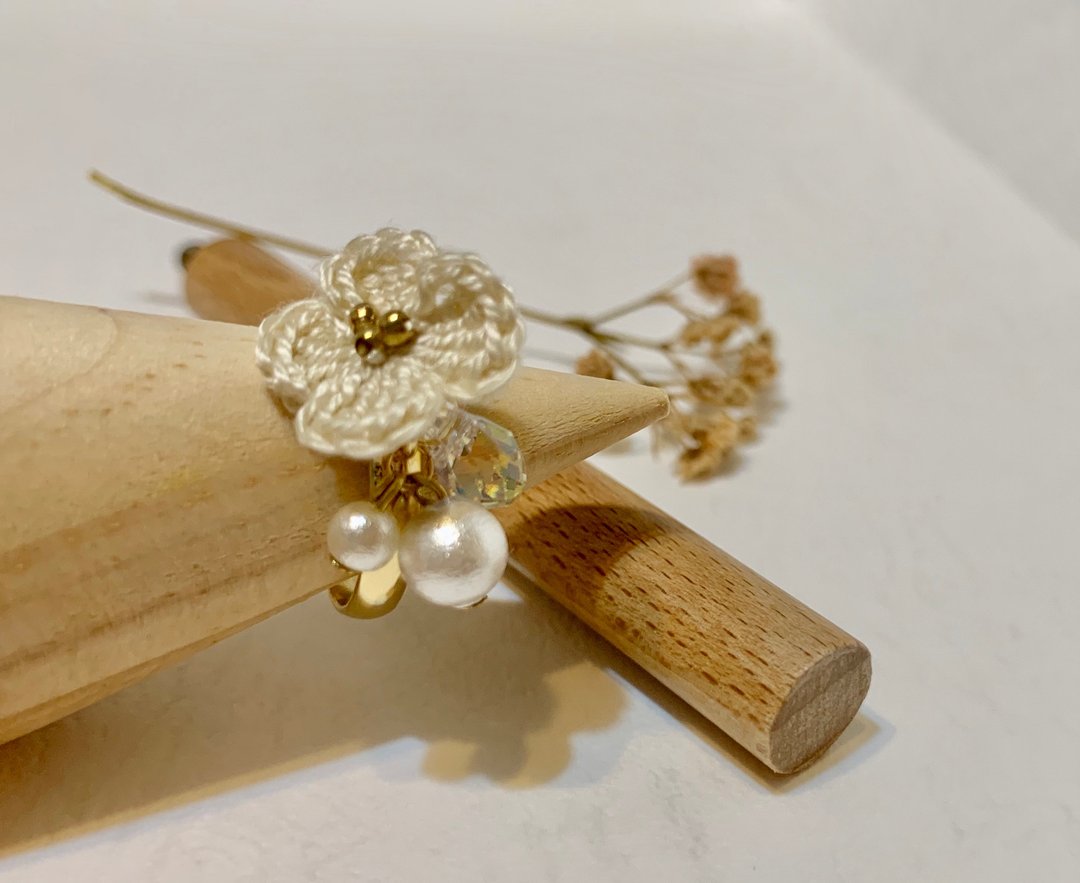 淡雅简约 Swarovski 施华洛世奇水晶 戒指 钩花 编织 指环 珍珠 - 戒指 - 水晶 白色