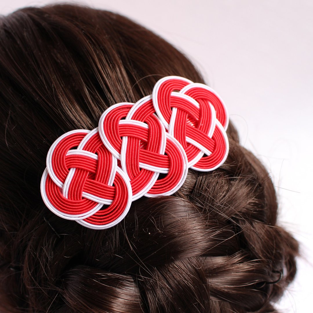 japanese style pierce hair accessory / mizuhiki / japan - 发饰 - 丝．绢 红色