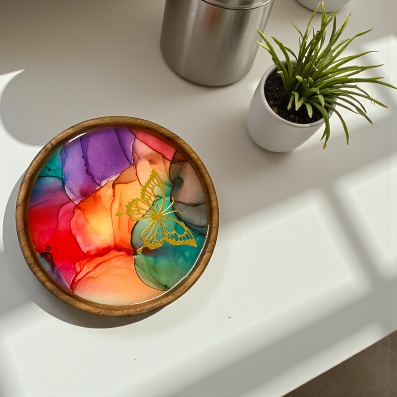 酒精墨水艺术优质胡桃木杯垫 - 蝴蝶 (G) - 摆饰 - 其他材质 多色