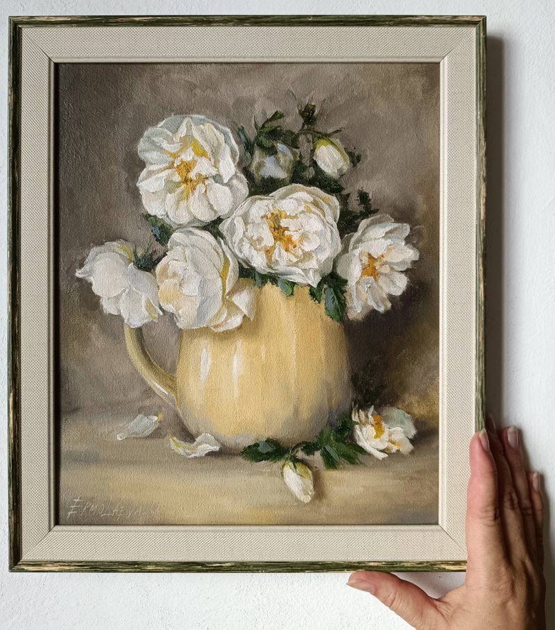 白玫瑰果花束油画 - 墙贴/壁贴 - 其他材质 绿色