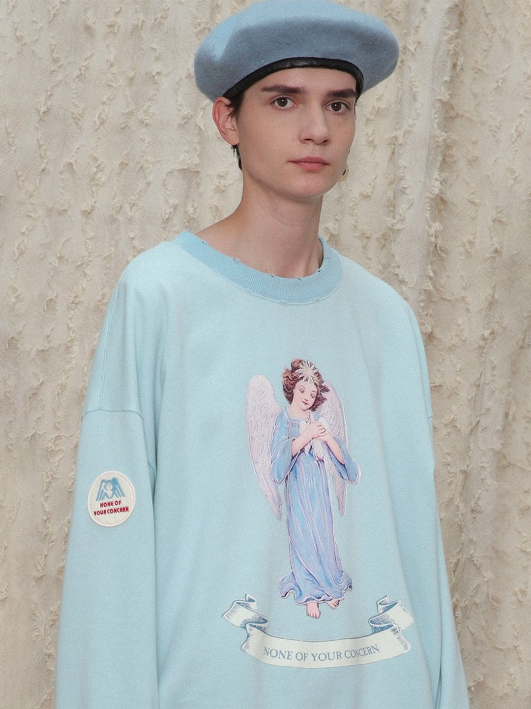 UNVESNO AW21 拥抱天使秋冬宽松圆领毛圈薄款破洞卫衣 SWS-1402 - 男装上衣/T 恤 - 棉 蓝色
