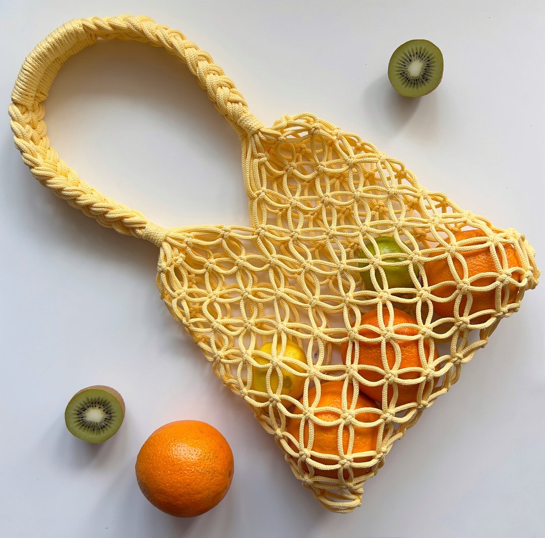 Macrame Net Handbag/Shoulder Bag/Shopper Bag/Summer Beach Shopping Bag Yellow - 手提包/手提袋 - 绣线 黄色