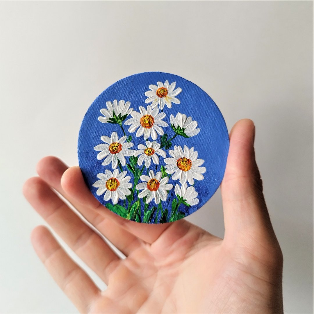 Handpainted Daisies Acrylic Painting Kitchen Decor Fridge Magnet - 墙贴/壁贴 - 压克力 多色