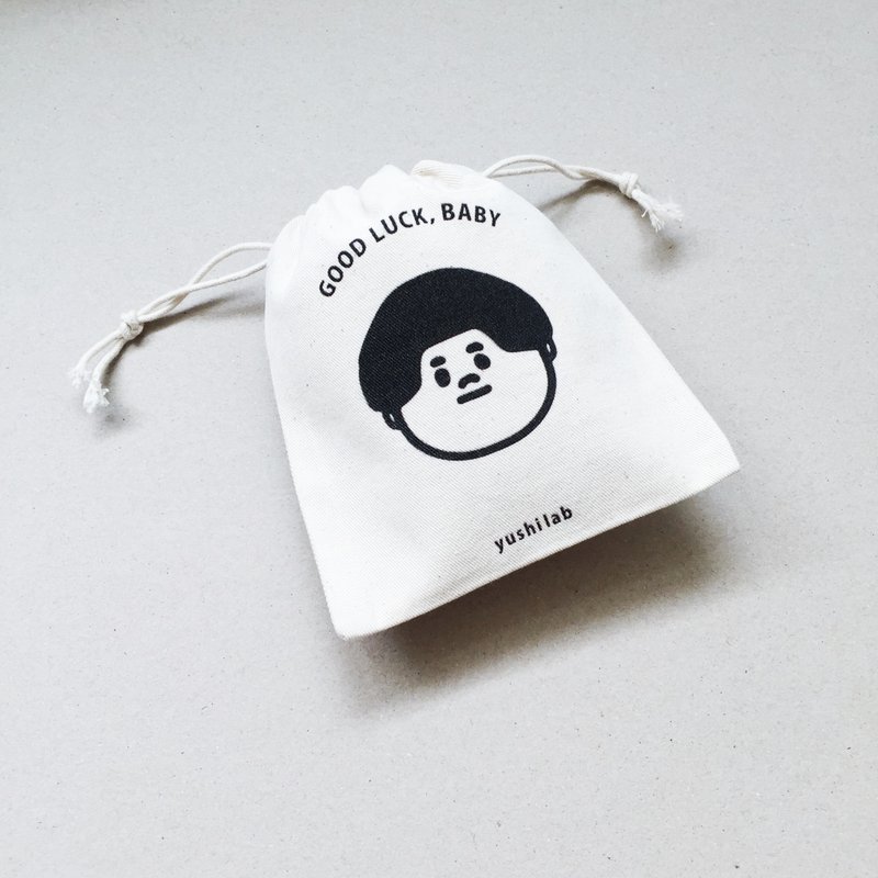 Good luck,baby 介太小帆布厚实束口袋 零钱收纳袋 - 化妆包/杂物包 - 棉．麻 白色