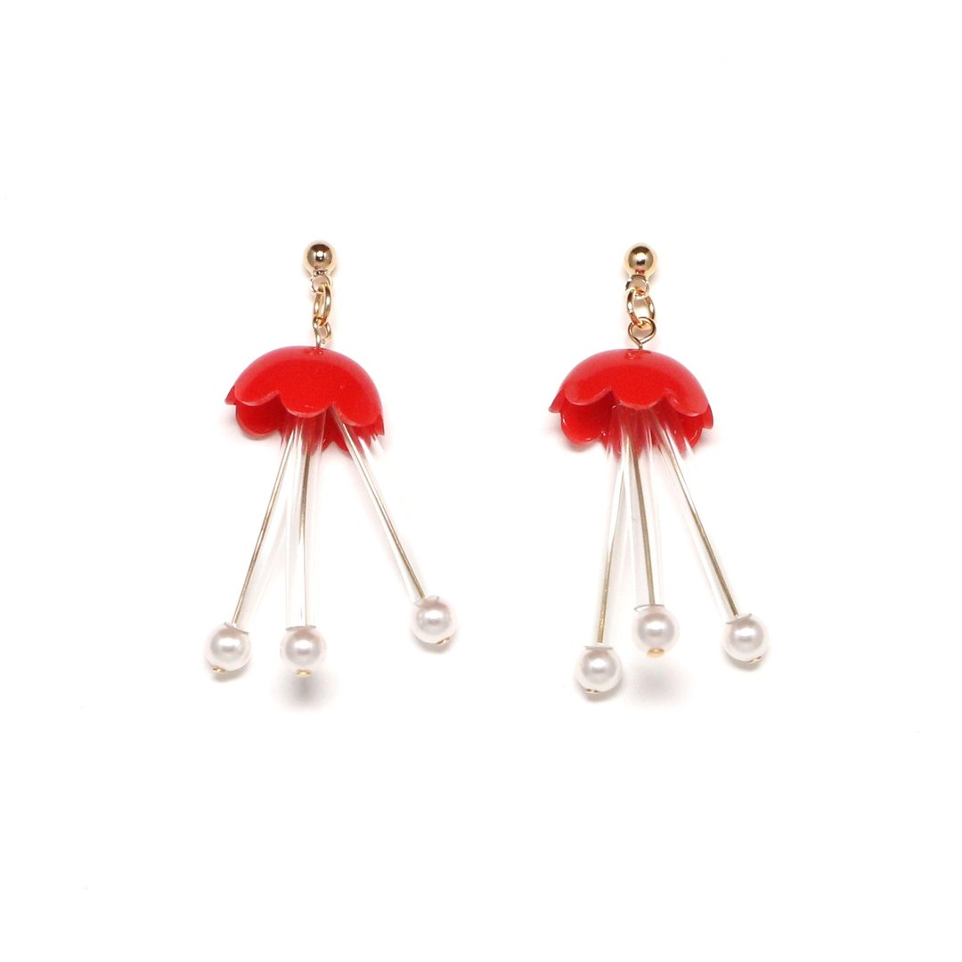 flower fish-red Beads earrings / earrings - 耳环/耳夹 - 其他材质 红色