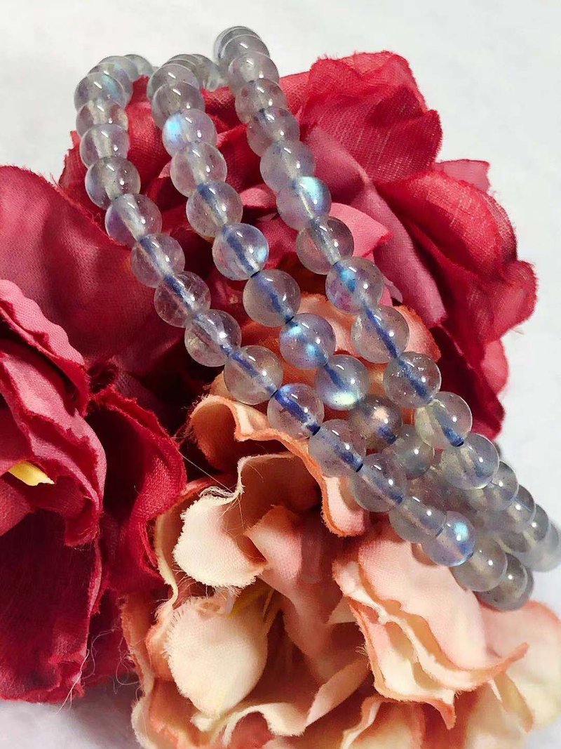 多宝晶石/天然拉蓝光长石三圈5mm手珠/灰月光/蓝月光石三圈 - 手链/手环 - 水晶 蓝色