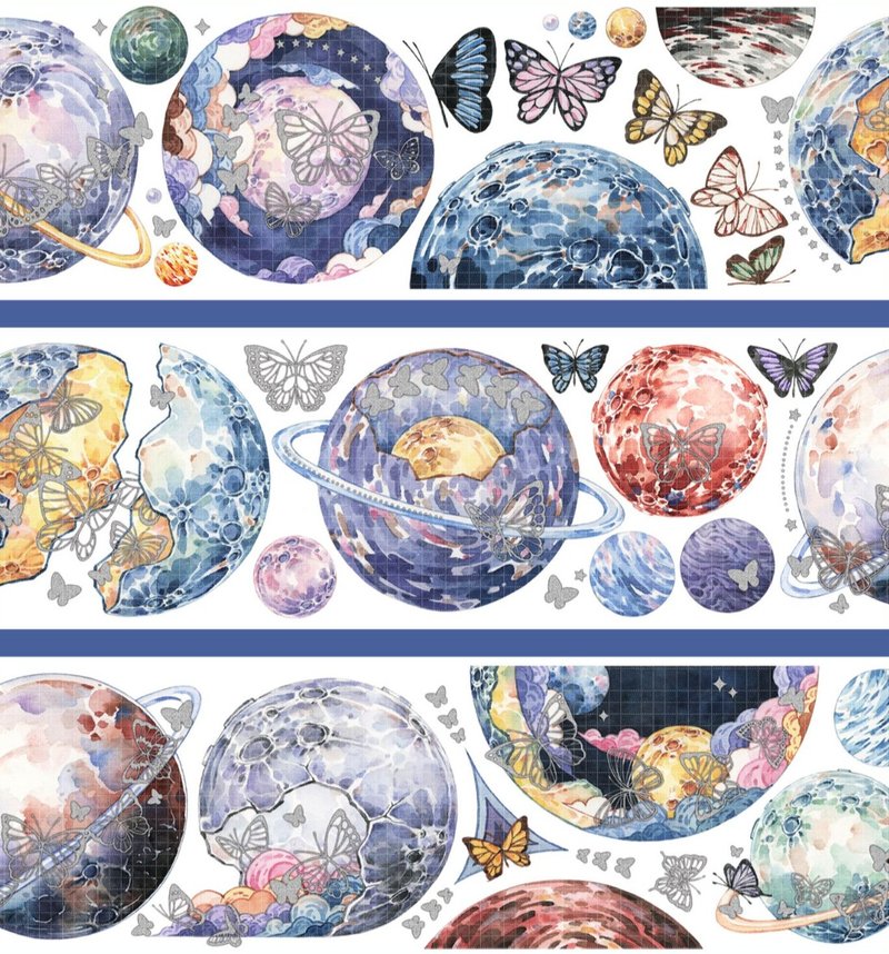 星露幻蝶 PET 纸胶带 镭射银/水晶 台灣自己印 10米卷 - 纸胶带 - 其他材质 多色