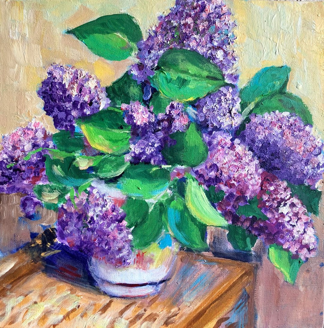 丁香画/ 春天的花朵/ 原创丙烯画/ 花卉艺术/印象派 - 海报/装饰画/版画 - 棉 