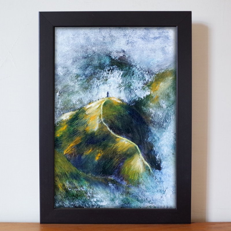 雾中山丘 油画 F1号 含框尺寸约26*19cm - 海报/装饰画/版画 - 颜料 绿色