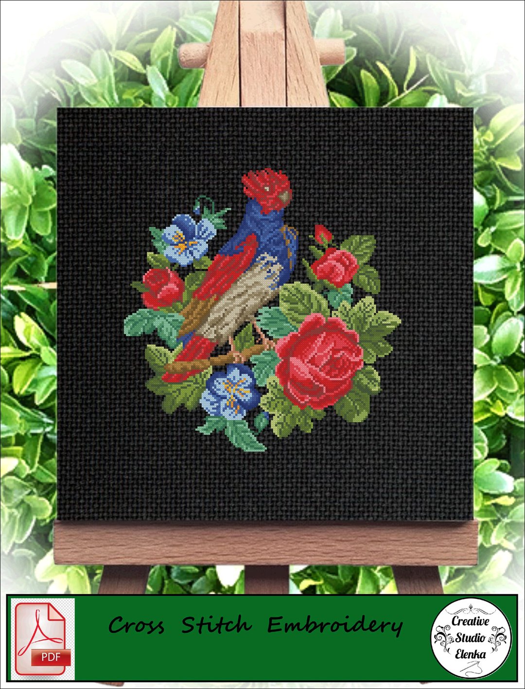 Vintage Cross Stitch Scheme Bird 2 - PDF Embroidery Scheme - 编织/刺绣/羊毛毡/裁缝 - 其他材质 