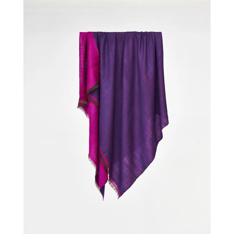 桃红紫素面双色喀什米尔手工披肩100% Pashmina羊绒 - 围巾/披肩 - 羊毛 紫色