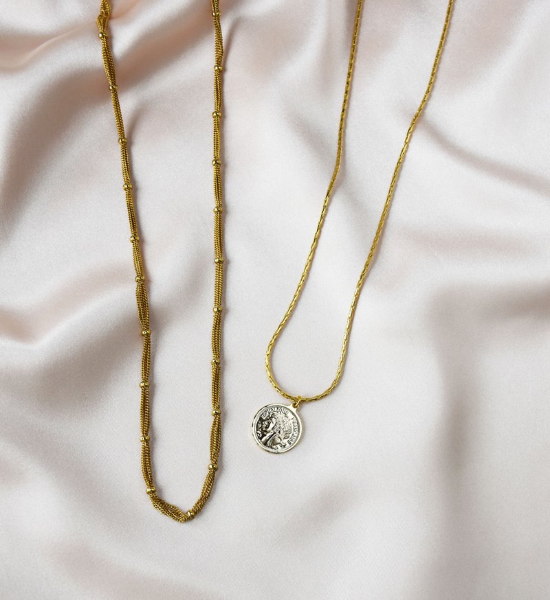 【秋冬新品】黄铜珠混搭复古金币长链 - 长链 - 铜/黄铜 金色