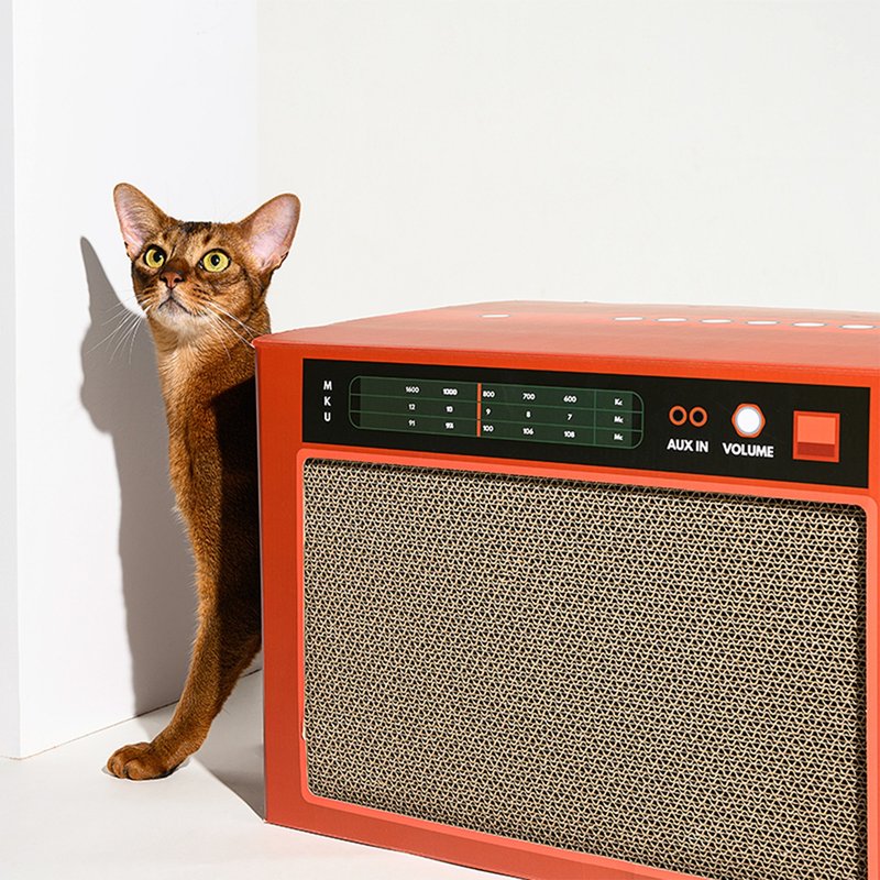 复古音响猫抓板 雙份抓板 雙份快樂 西瓜紅 - 抓板/跳台 - 纸 蓝色