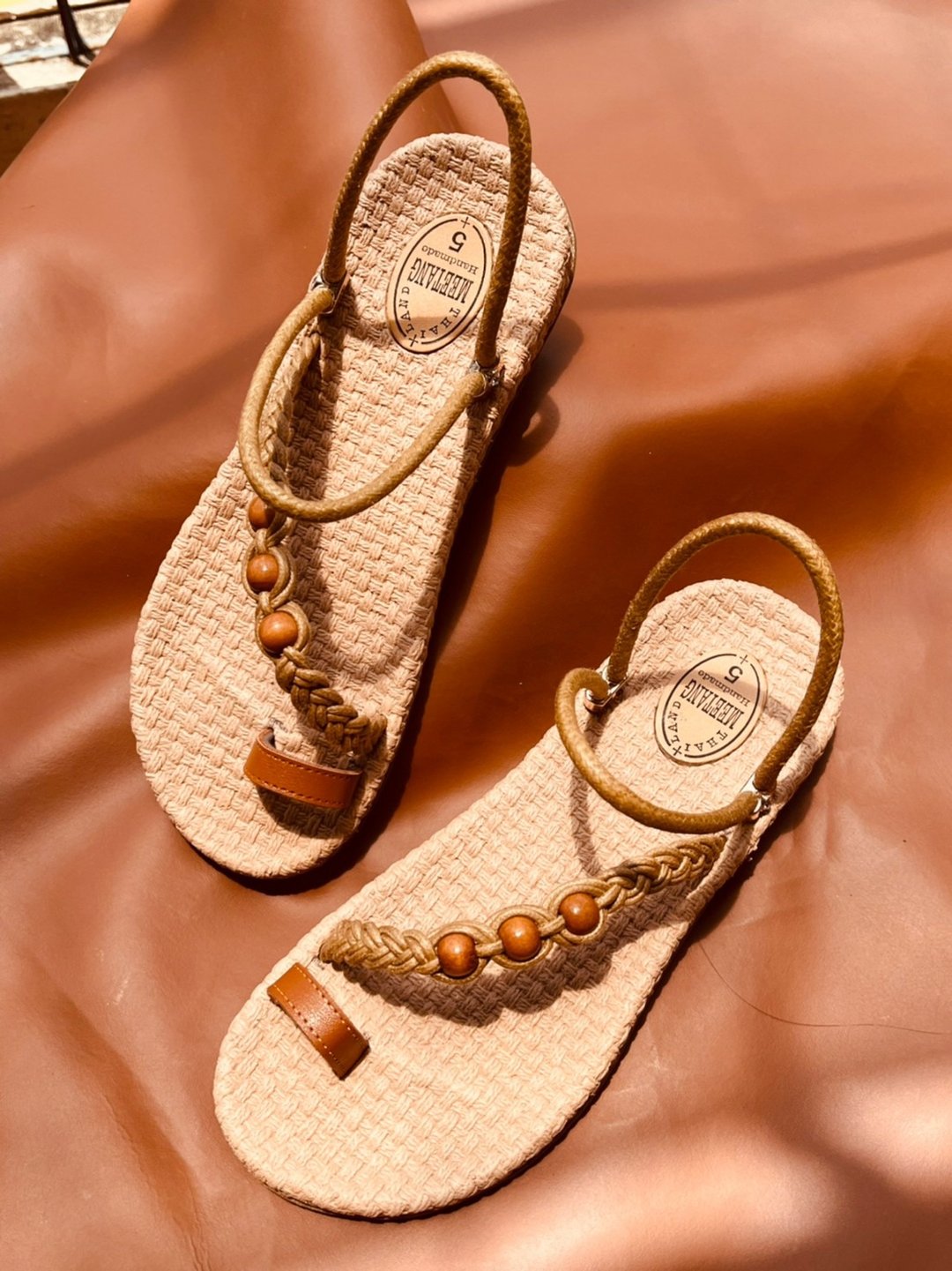 Brown Bohemian Sandals Rope Woven boho sandals macrame para rubber sole - 男女凉鞋 - 乳胶 咖啡色