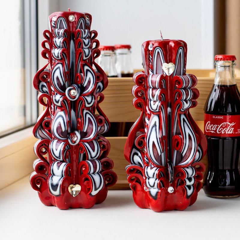 Red festive carved candle handmade  candle set for gift for Mom Chinese new year - 其他 - 其他材质 红色