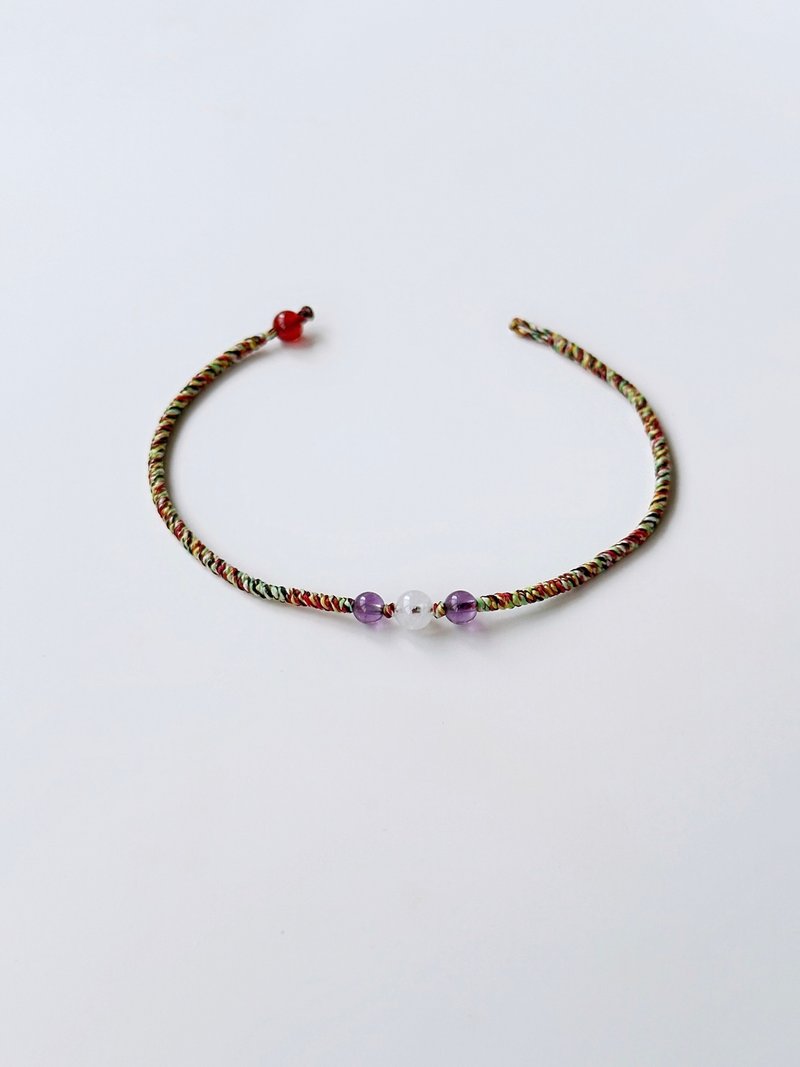 月光石+紫水晶*2 五色线 五色线手环 极细 幸运绳 - 手链/手环 - 宝石 白色