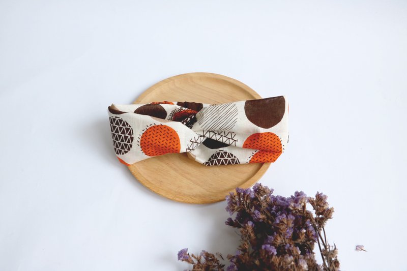 MaryWil双色麂皮发带-咖啡橘几何点点 - 发饰 - 棉．麻 多色