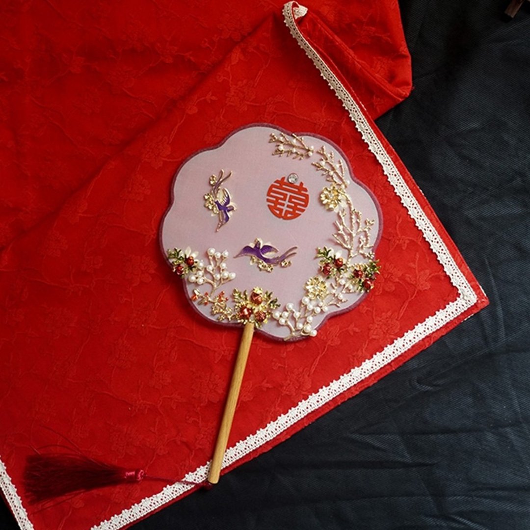 鳳舞 喜扇 中式婚禮團扇扇子 新娘婚禮旗袍寫真配飾 結婚禮物 - 其他 - 其他人造纤维 红色