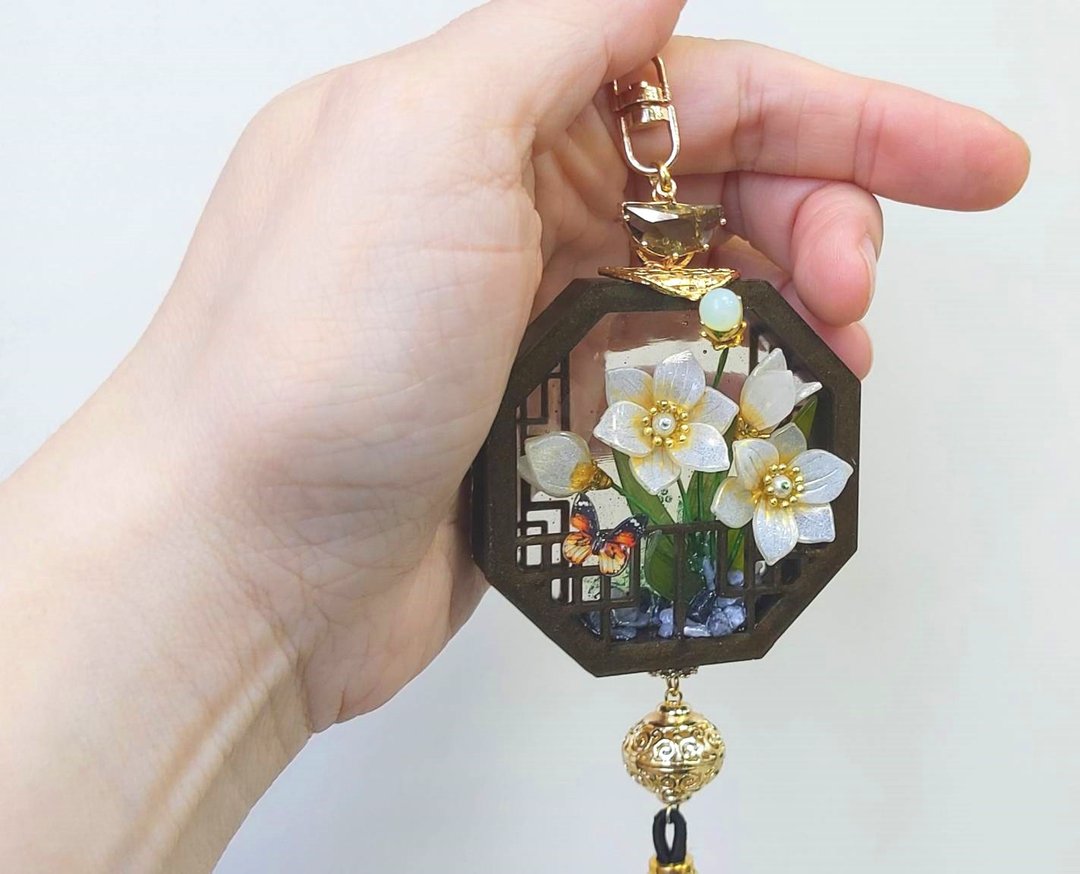 母亲节礼品【水仙A】~禁步 ∕ 车用吊饰 ∕ 包包挂饰 (流苏款) - 吊饰 - 其他材质 黄色