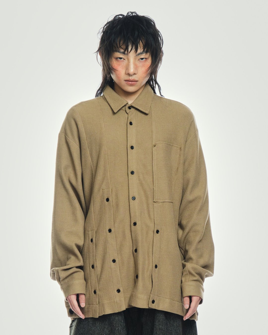 Multi Button Shirt - 男装衬衫 - 压克力 卡其色