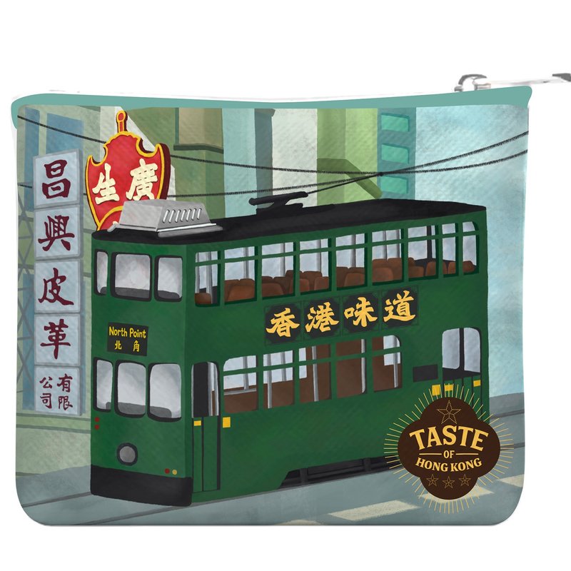 【香港味道】零钱包 - 叮叮车 - 零钱包 - 棉．麻 绿色
