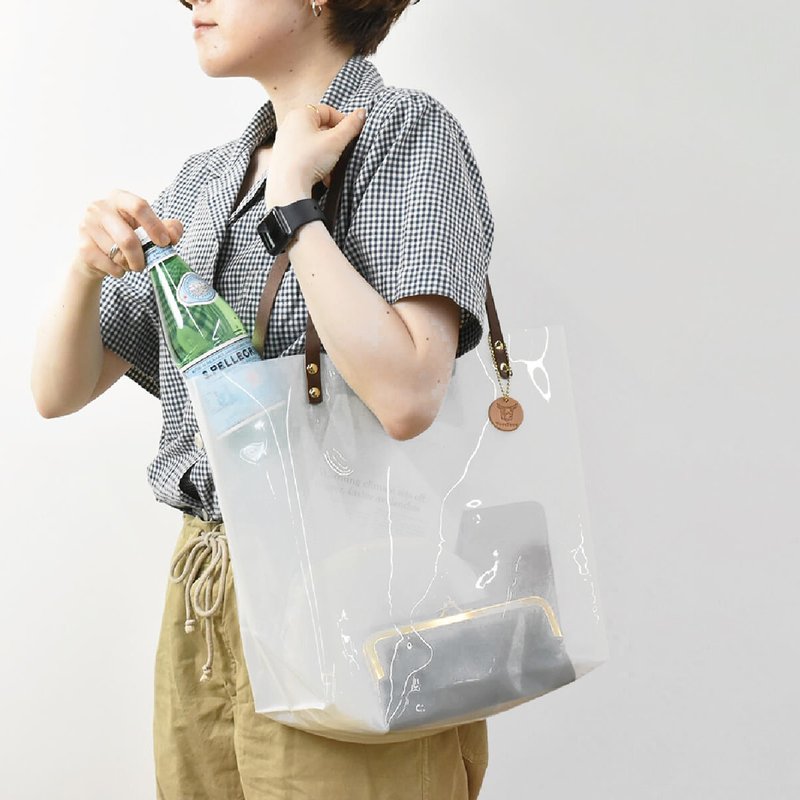 Tochigi Leather PVC Tote Bag & Inner Pouch Genuine Leather Waterproof Transparent Bag bag totebag [White] TOB011 - 手提包/手提袋 - 真皮 白色