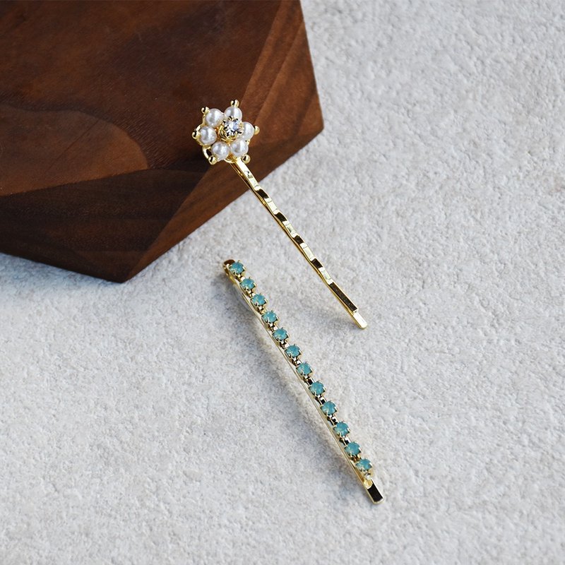 【新年福袋】花漾光影珍珠发夹套组 - 发饰 - 铜/黄铜 绿色