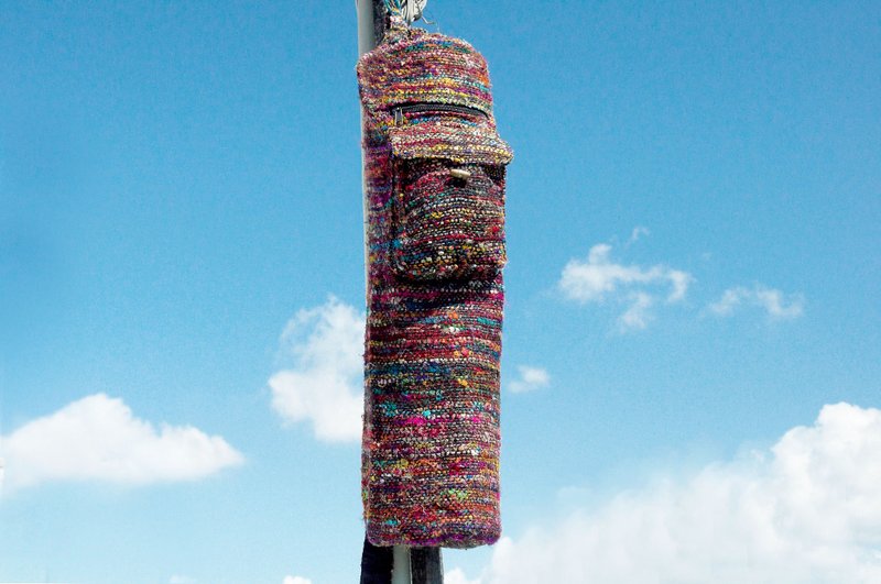 圣诞节礼物 限量一件编织手感瑜珈垫背包 / yoga bag /瑜伽包 - 彩色缤纷手捻纱丽线 - 侧背包/斜挎包 - 棉．麻 多色