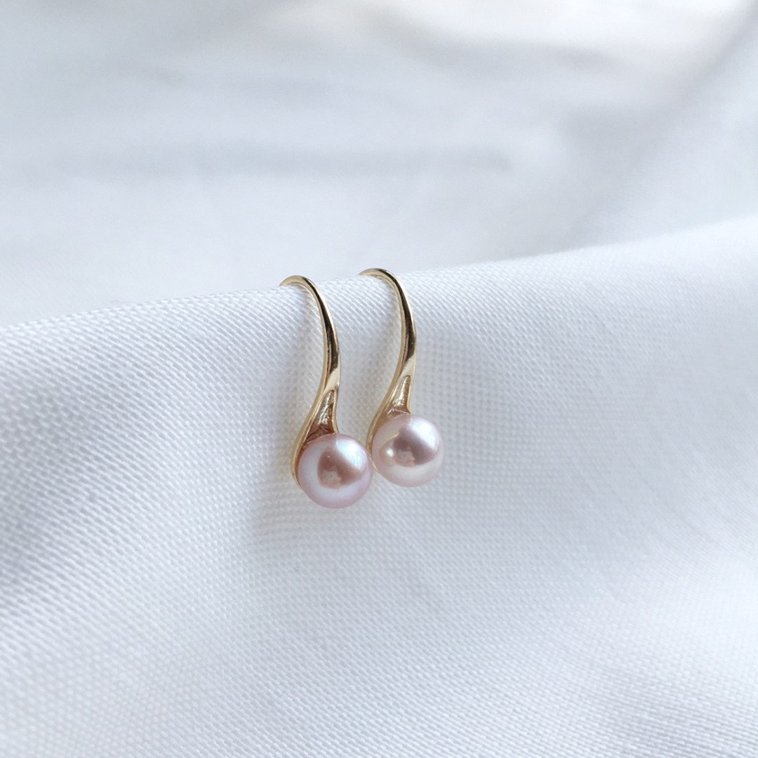 顶级樱花粉珍珠耳环 5A淡水珍珠 简约垂坠耳钩 - 耳环/耳夹 - 珍珠 粉红色