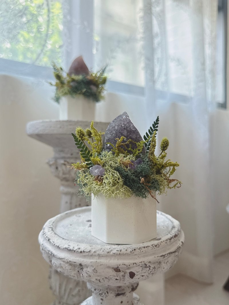 烛火守护 不熄的烛光。紫水晶 永生叶材绿植栽 - 植栽/盆栽 - 水晶 紫色