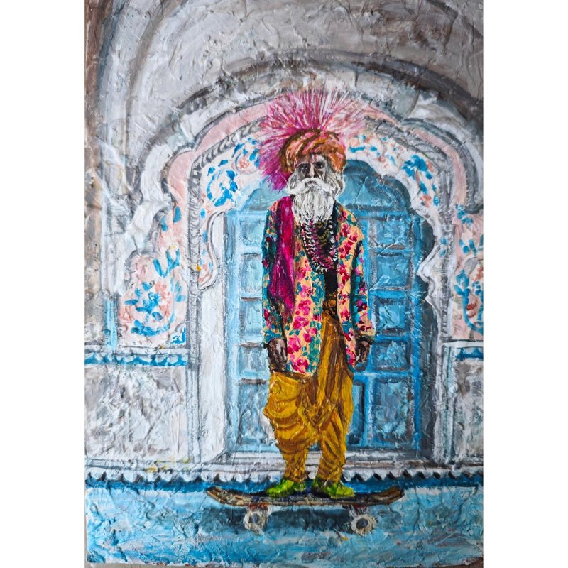 RinaArtSK 创作的 踩滑板的印度男子 原创壁画 - 墙贴/壁贴 - 其他材质 多色