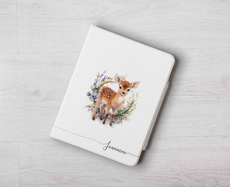 小鹿 花环 定制名字 iPad壳笔槽翻盖式保护套Air 7 mini 7 Pro 13 - 平板/电脑保护壳 - 塑料 多色