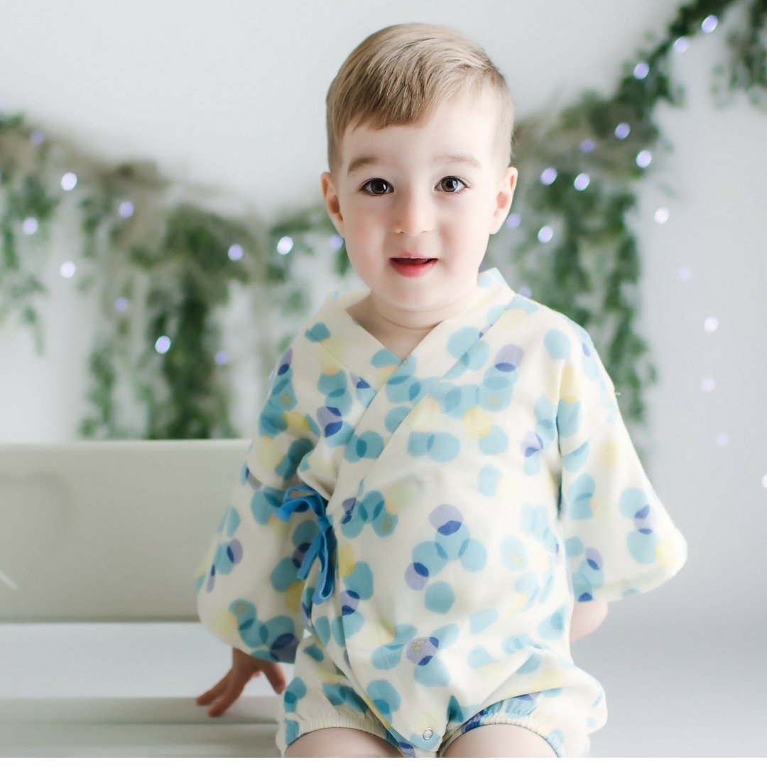 Cute Japanese Cotton Baby Kimono Romper Asahi - 包屁衣/连体衣 - 棉 蓝色