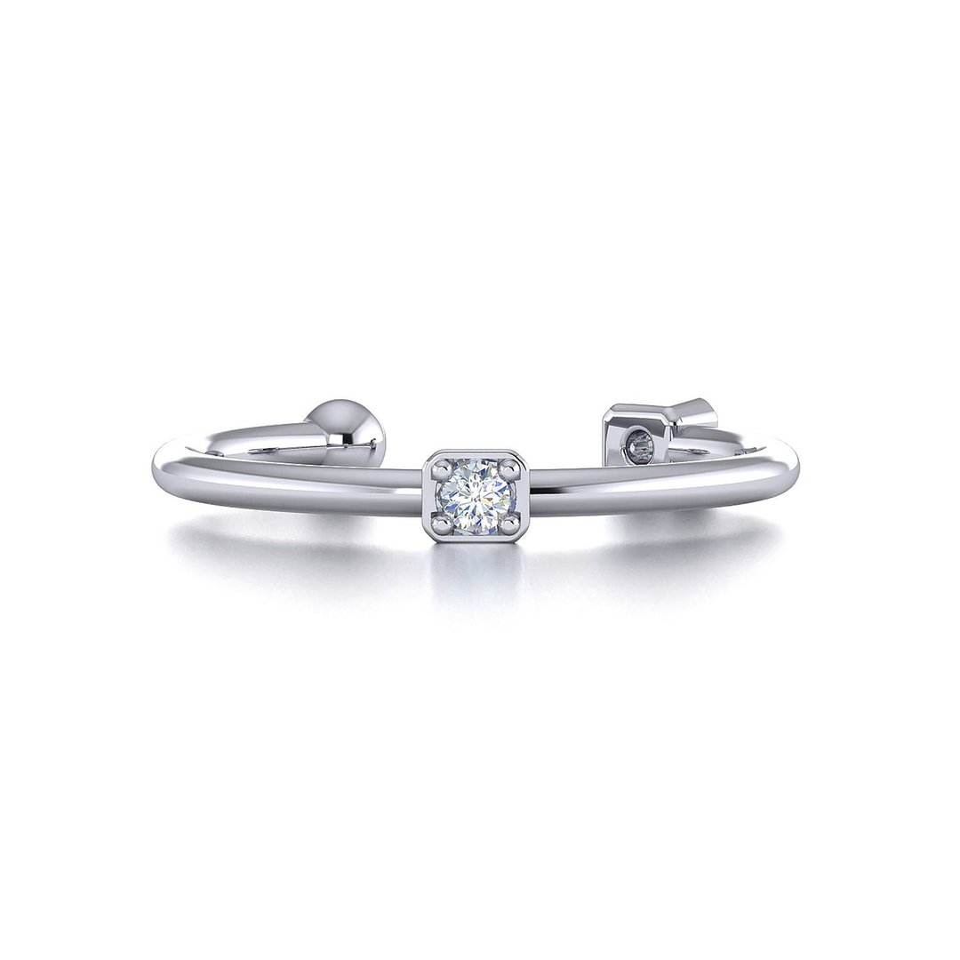 【PurpleMayJewellery】18K金双钻方形开口线戒戒指 婚戒订制R004 - 戒指 - 钻石 银色