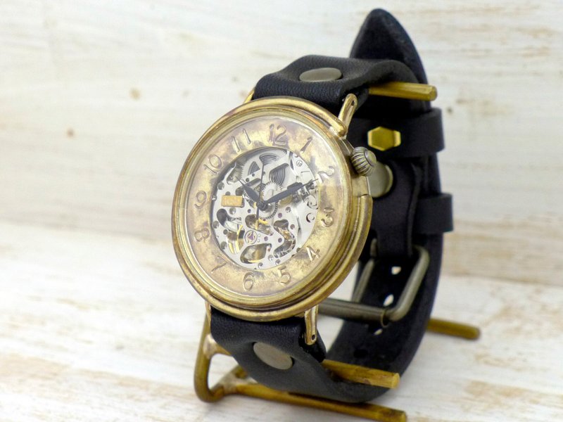 BAM043 Automatic Brass Oversized 42mm Arabic Numerals Autmatic Handmade Wrist Watch - 女表 - 铜/黄铜 金色