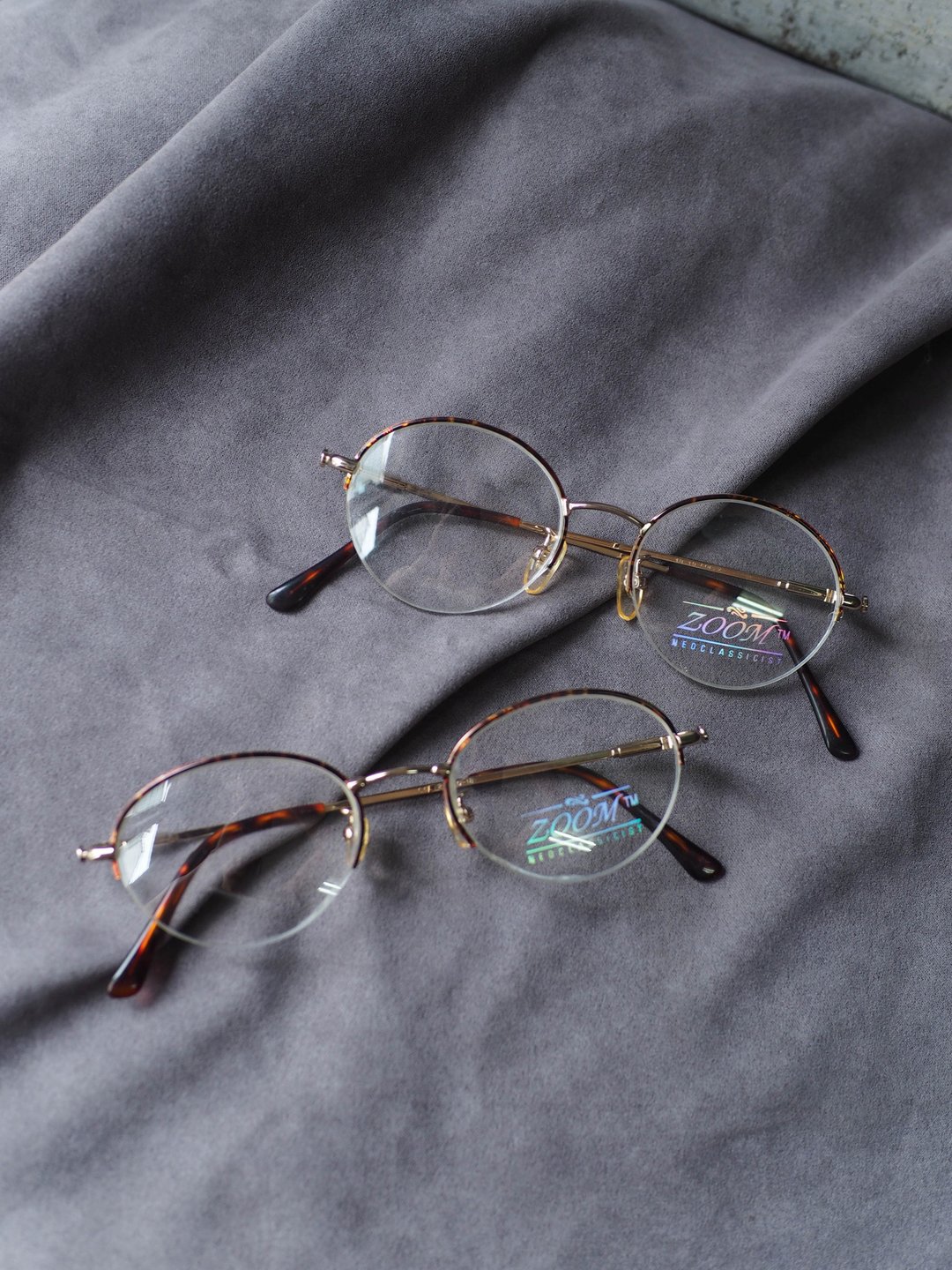 深茶褐艳红琥珀圆形半框式金属镜框 古董眼镜Japan/glasses (圆) - 眼镜/眼镜框 - 贵金属 红色