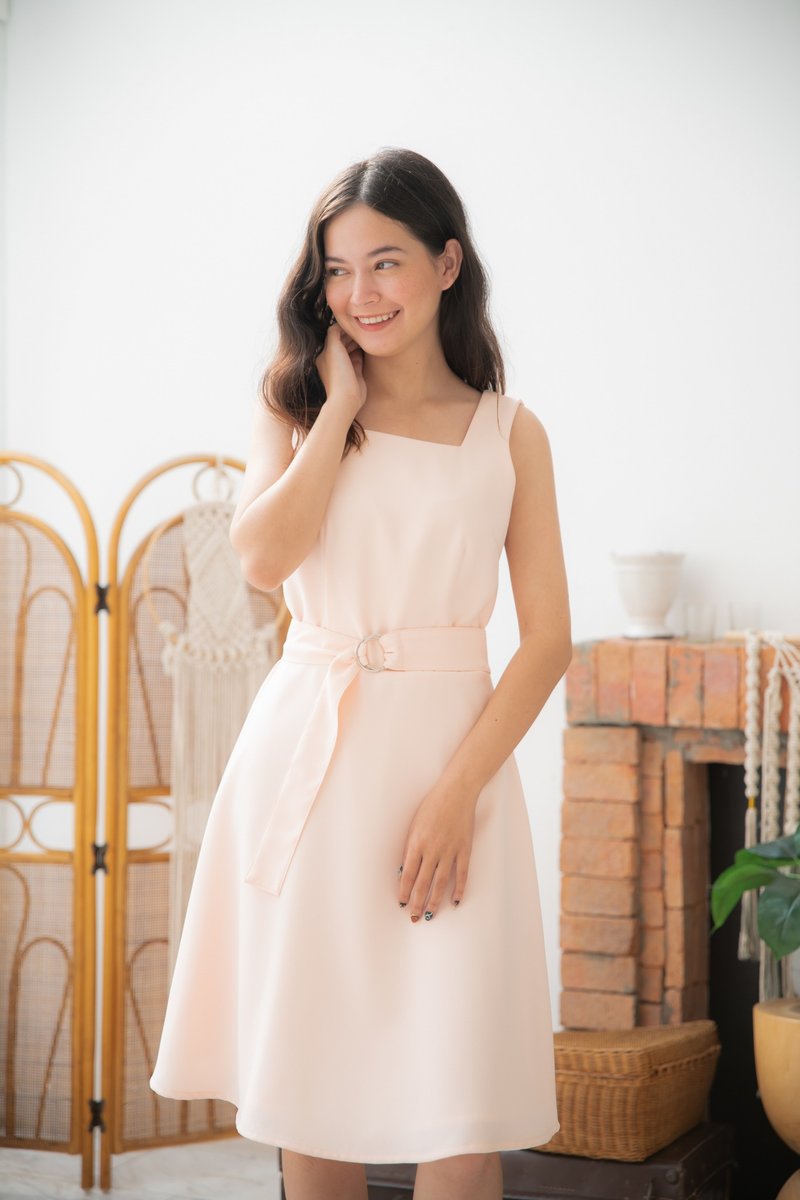 Peach Pink color dress formal party vintage style light sundress wedding dress - 洋装/连衣裙 - 聚酯纤维 粉红色